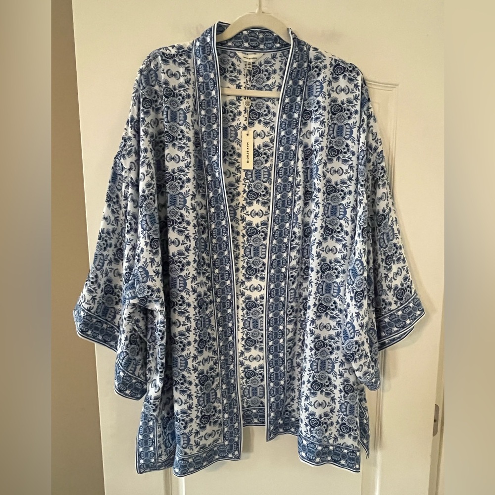 New! Max Studio Designer Blue & White Printed Kimono Cardigan size 2X - Picture 11 of 16